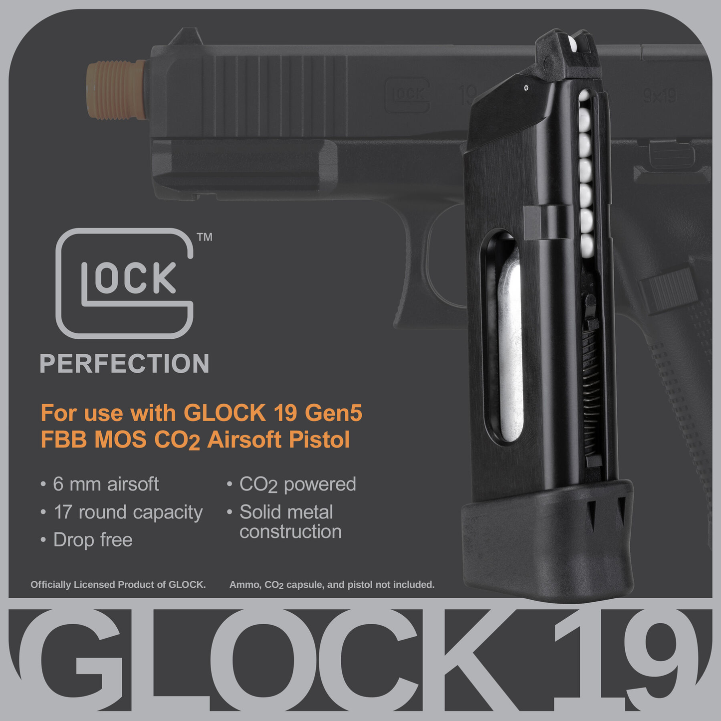 Elite Force 17rd Magazine for Licensed GLOCK 19 Gen. 5 MOS CO2 Airsoft GBB Pistols