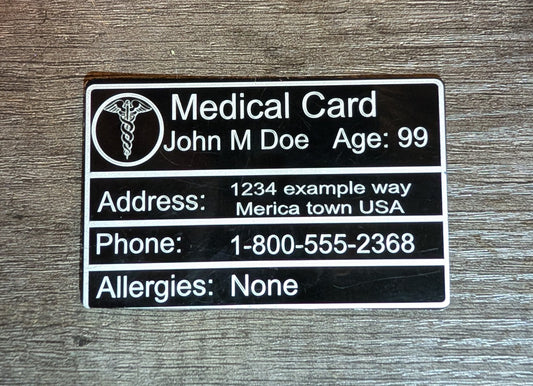 Laser Engraved Aluminum Emergency Card