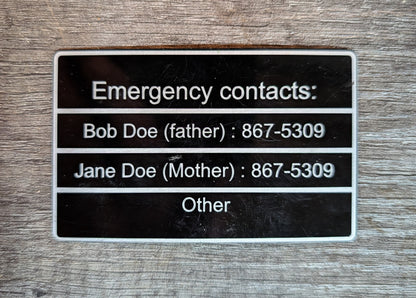 Laser Engraved Aluminum Emergency Card