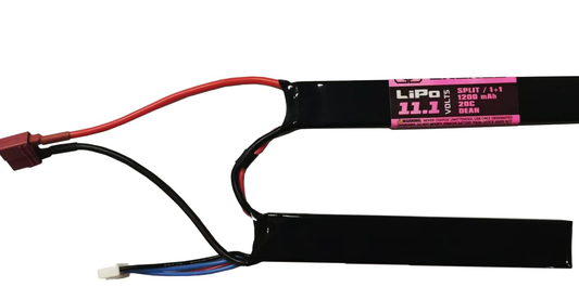 AIR RAID Airsoft 11.1V 1200mAh LiPo Split Battery, 20C, T-Plug Connector, 3-Cell Rechargeable
