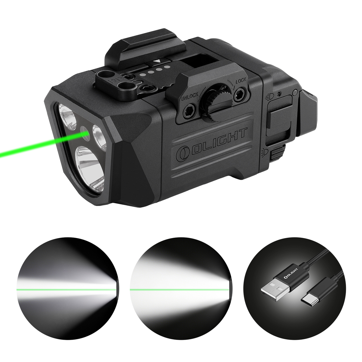 PL X GL 3-in-1 Rail-Mounted Light: Floodlight, Spotlight & Green Beam