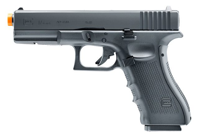 GLOCK G17 Gen4 C02 Blowback(KWC) semi-automatic airsoft pistol with an orange barrel tip on a white background.