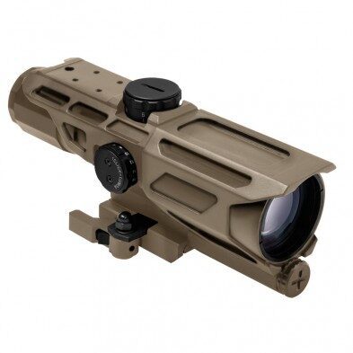 Mark III Tactical Gen 3 - 3-9X40 - Mil-Dot - Tan tactical rifle scope with adjustment dials and a mounting base.
