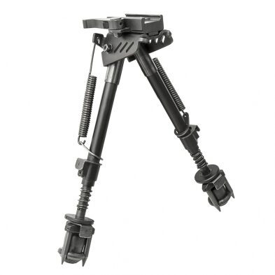 NCStar KPM Bipod: black metal bipod with extendable legs, tension springs, and a mounting bracket.