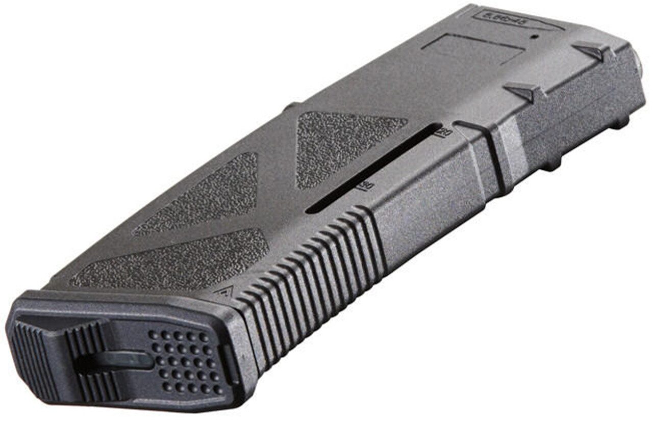 Black plastic Arcturus AR Mod 1 M4/M16 30/130 Round Variable Mid-Cap rifle magazine with textured grip panels and a base plate.
