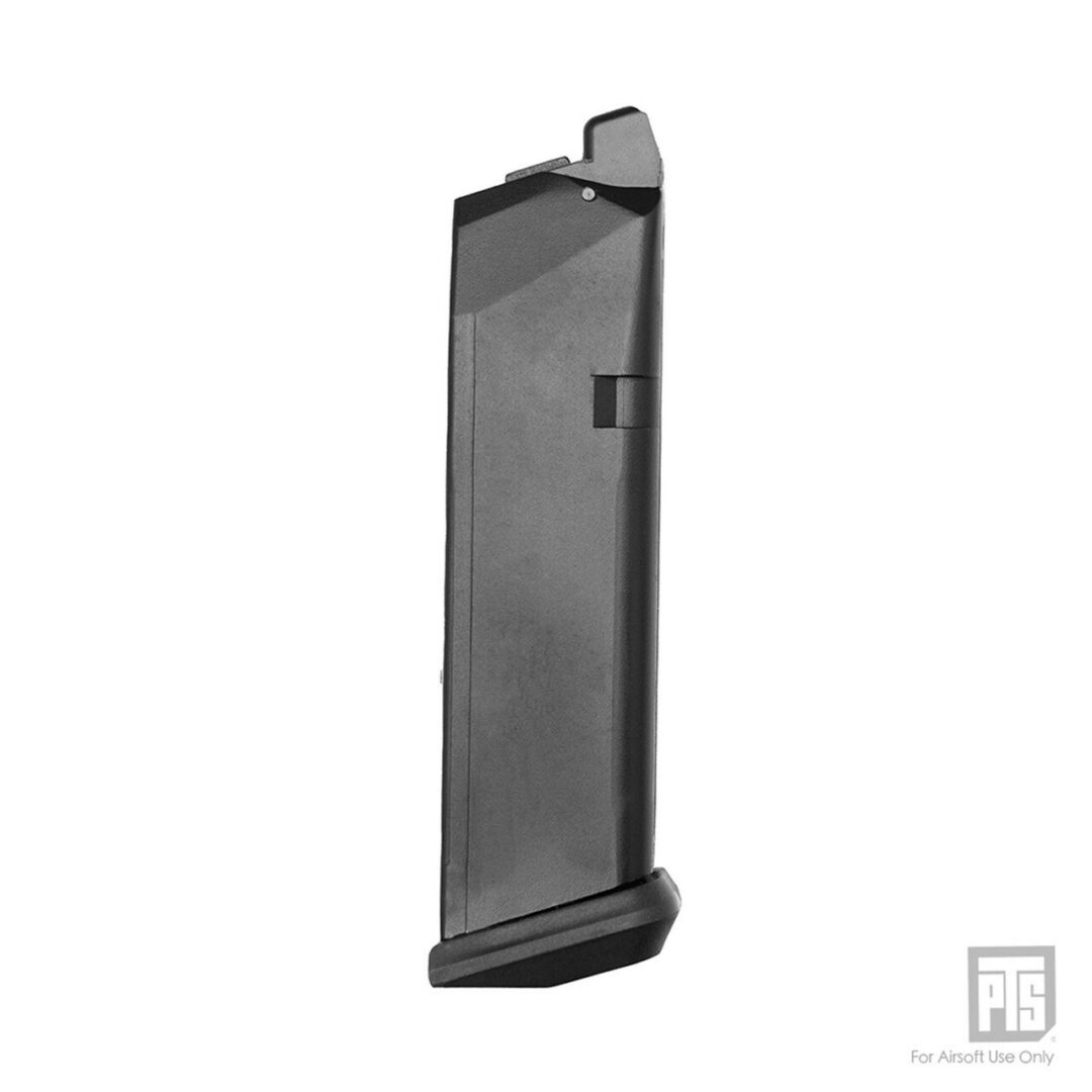 Black PTS SideArm Magazine (SAM) GBB (TM G17 compatible) airsoft pistol magazine on a white background.