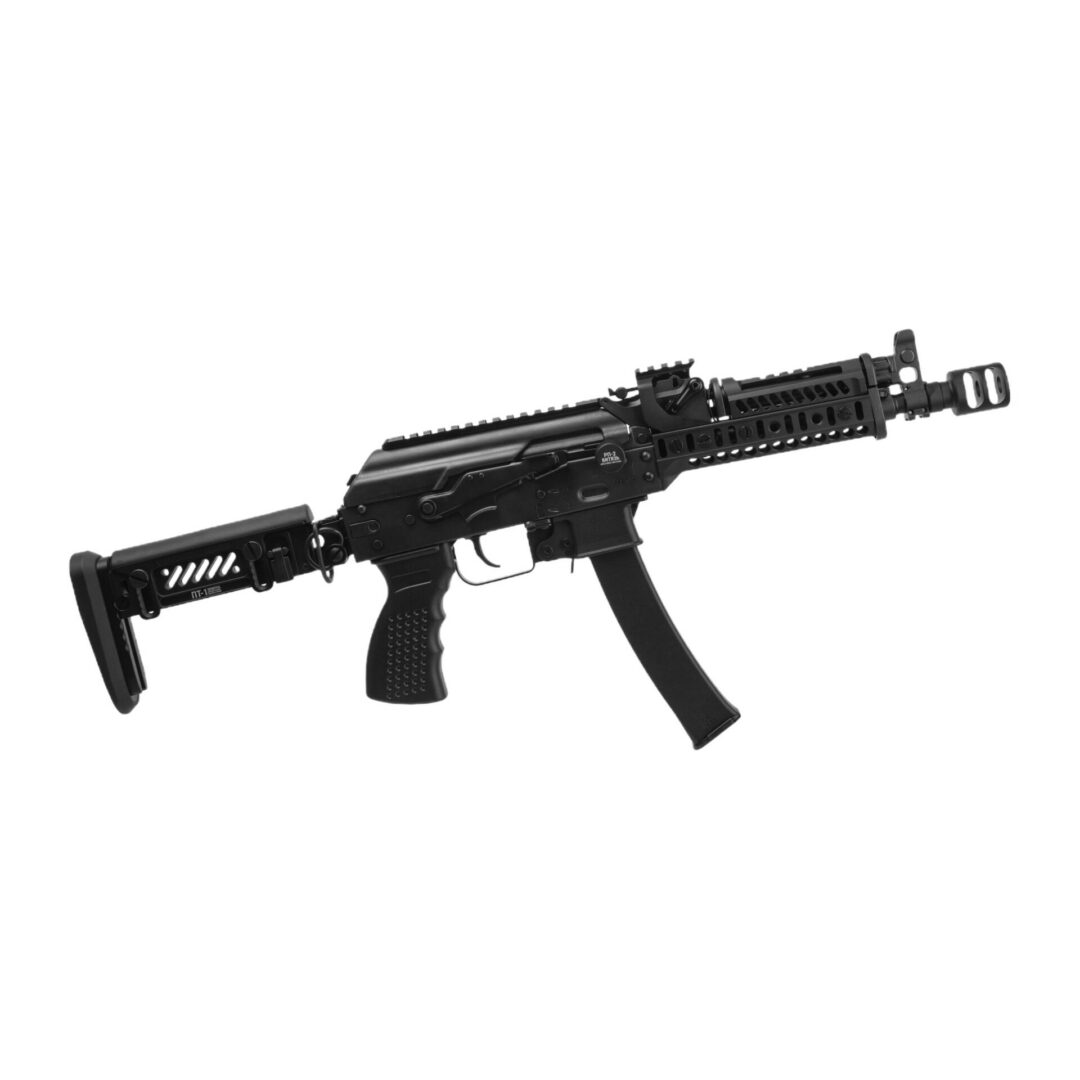 Black Arcturus PP19-01 Vityaz Ztac SP1 CQB AEG FE submachine gun with a tactical handguard, pistol grip, and adjustable stock.
