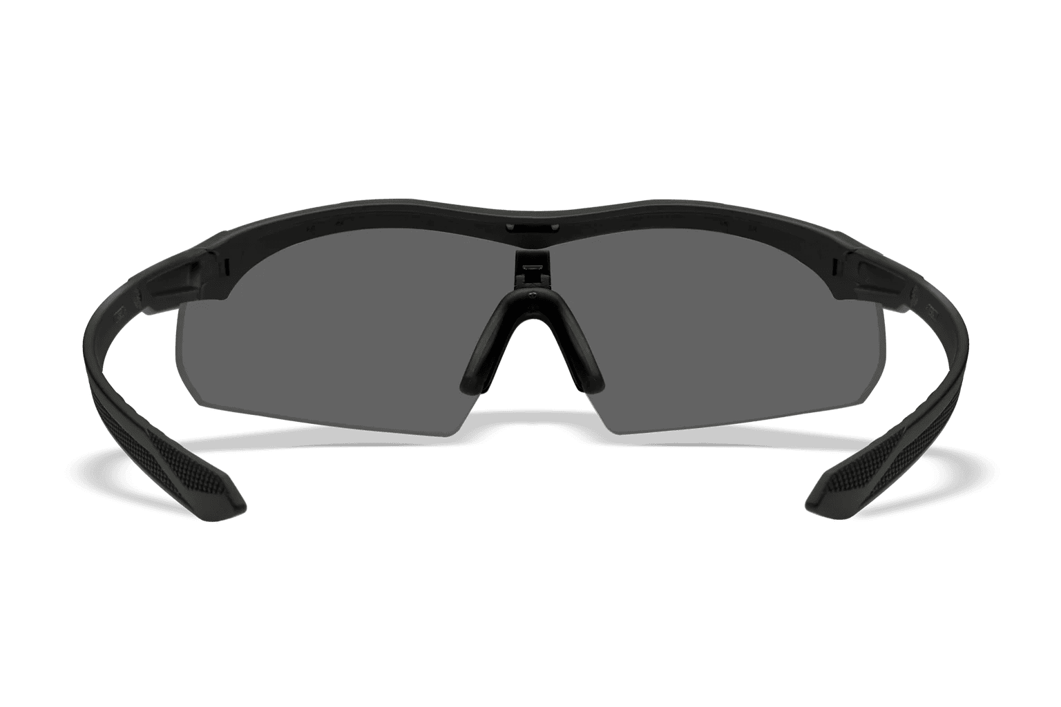 WileyX WX Vapor Comm black wraparound tactical sunglasses with dark gray lenses.