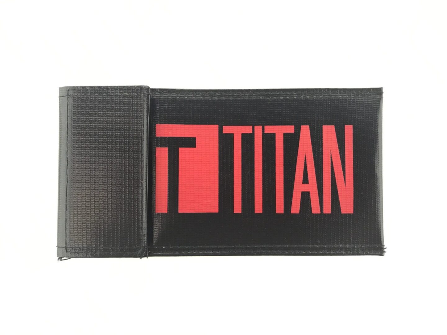 Black rectangular Titan Lithium Charging Safety Bag with a red logo featuring a stylized letter T and the word TITAN.