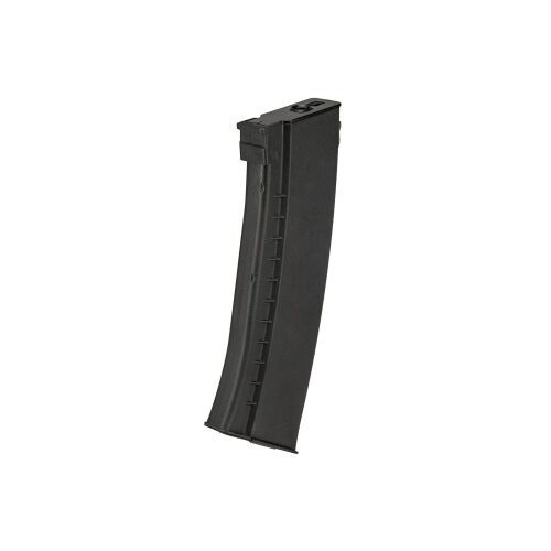 Black curved Lancer Tactical 140 Round AK Mid Capacity Magazine.
