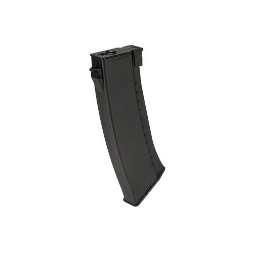 Black curved Lancer Tactical 140 Round AK Mid Capacity Magazine.