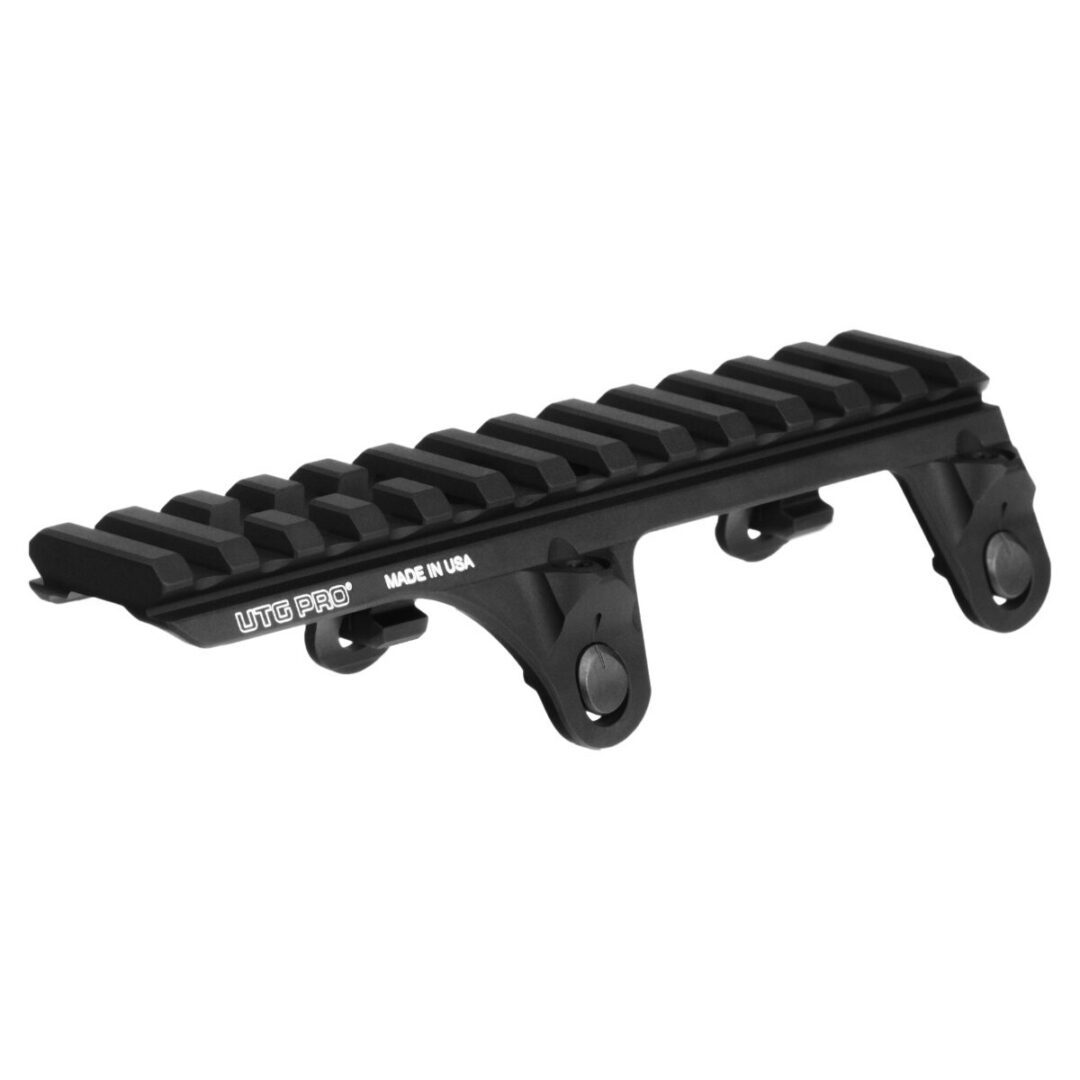 Black UTG Claw Mount, Extended Picatinny, for MP5® / MP5K with a long rail and three mounting points.