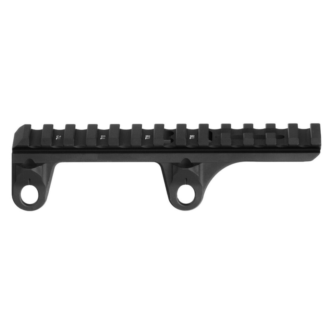 Black UTG Claw Mount, Extended Picatinny, for MP5® / MP5K with two circular attachment points and T-slot markings on the rail.