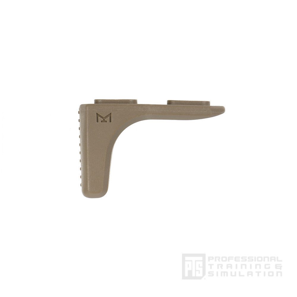Tan PTS Enhanced Polymer Hand Stop M-Lok with an angled grip.