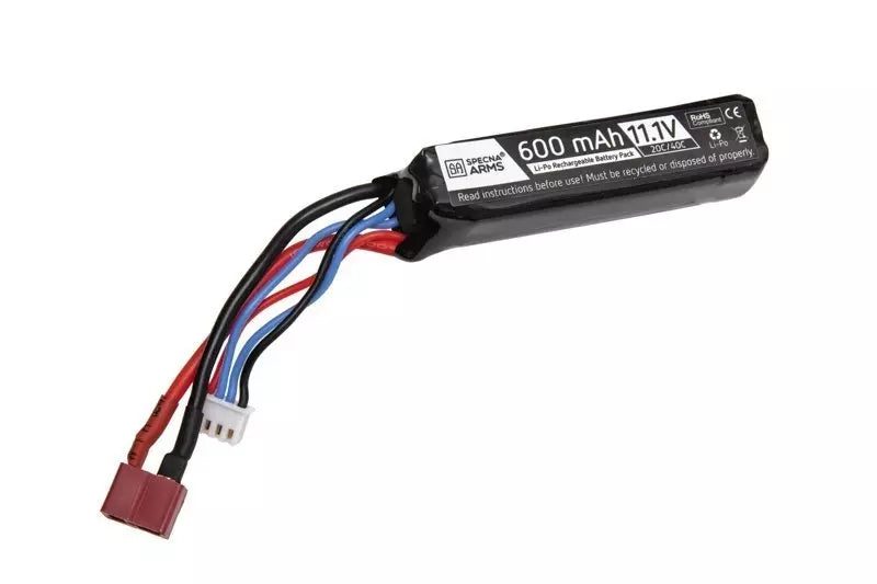 Specna Arms LiPo 11.1V Deans Battery, a rectangular black lithium-polymer battery with a red Deans connector and a small white balance plug.