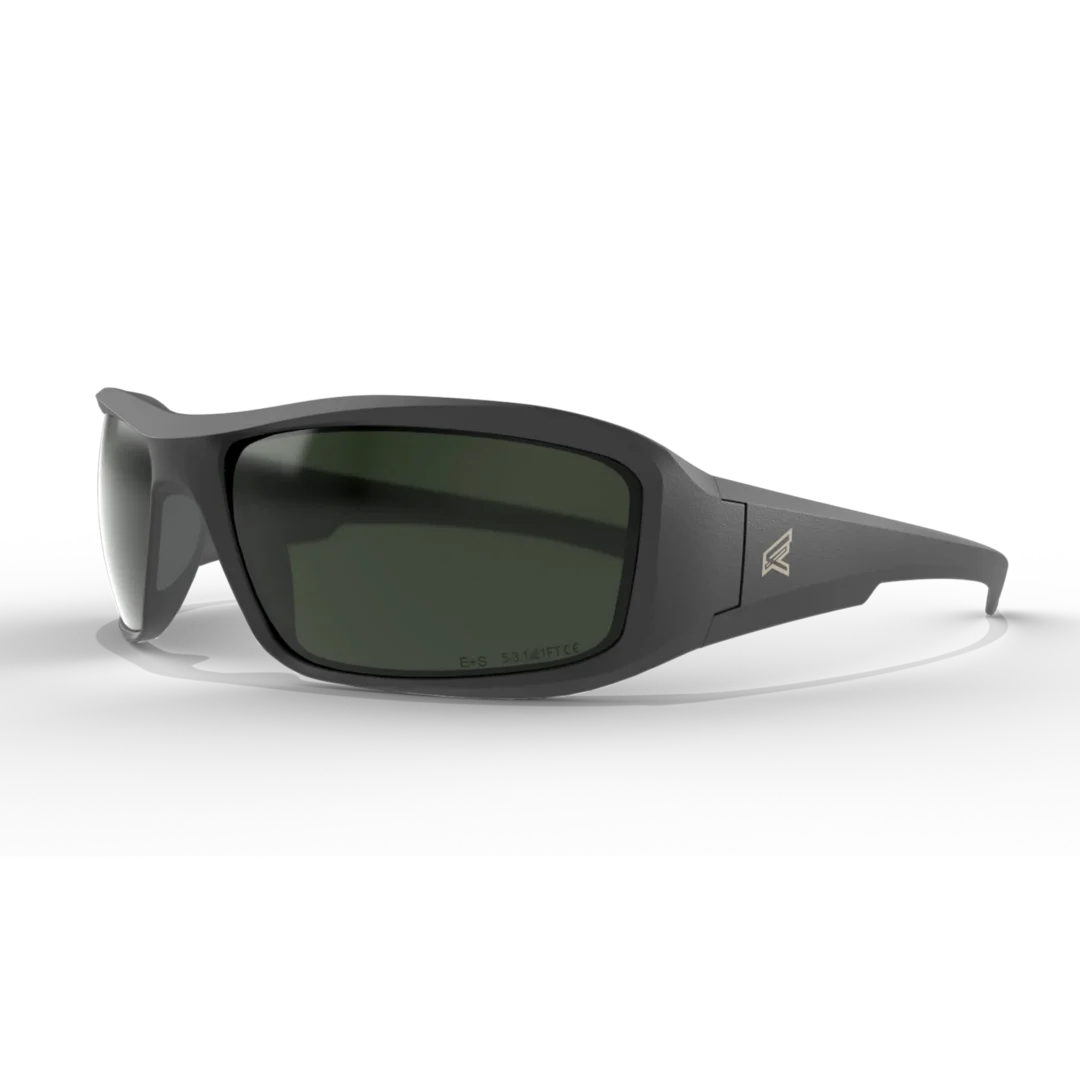 Edge Hamel wrap-around sunglasses with matte black frames and dark green lenses.