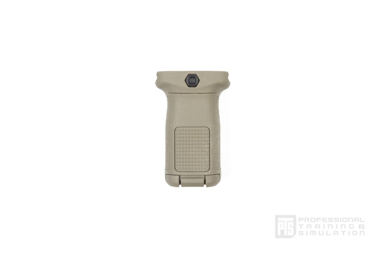 Tan PTS Enhanced Polymer Foregrip 2 - Short with a textured grip panel and a central mounting bolt.