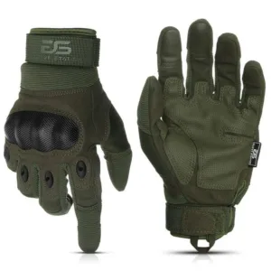 Glove Station Knuckle Pro Tactical Gloves in olive green, shown from the back with molded knuckle protection and from the palm side with reinforced grip panels.
