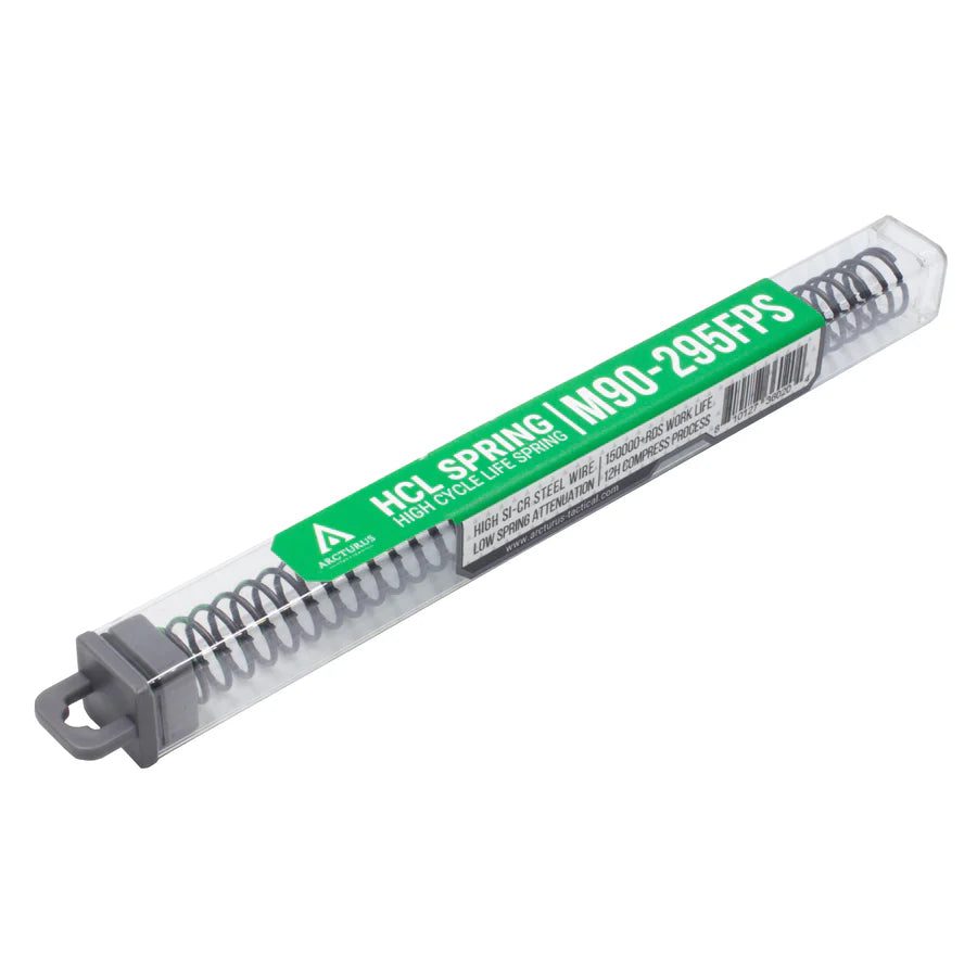 An Arcturus RS™ HCL Spring inside a clear plastic storage tube with a green and white product label reading “HCL Spring” and “M90-295FPS.”.