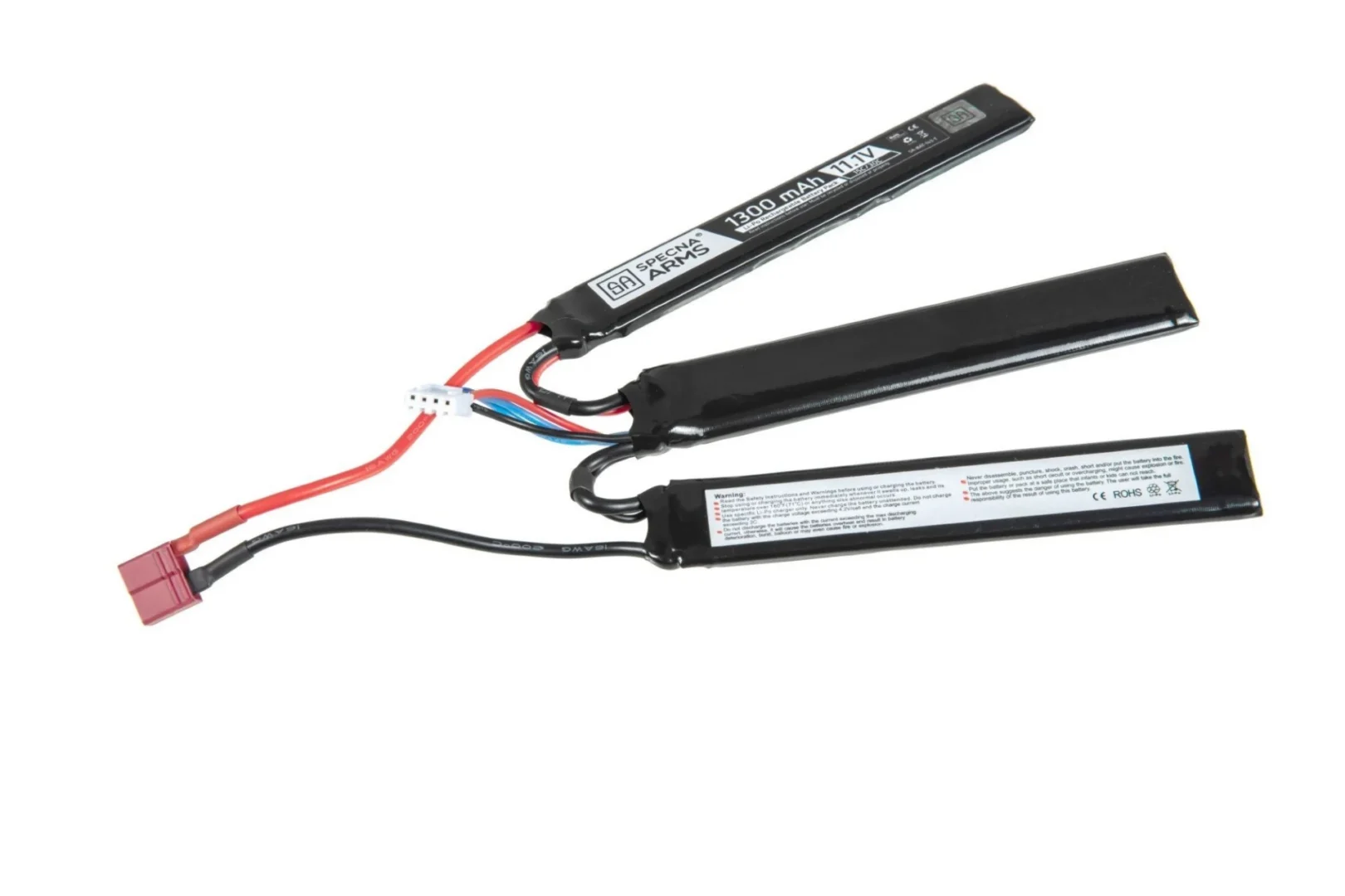Specna Arms LiPo 11.1V Deans Battery with three cells, a red Deans connector, and a white balance plug.
