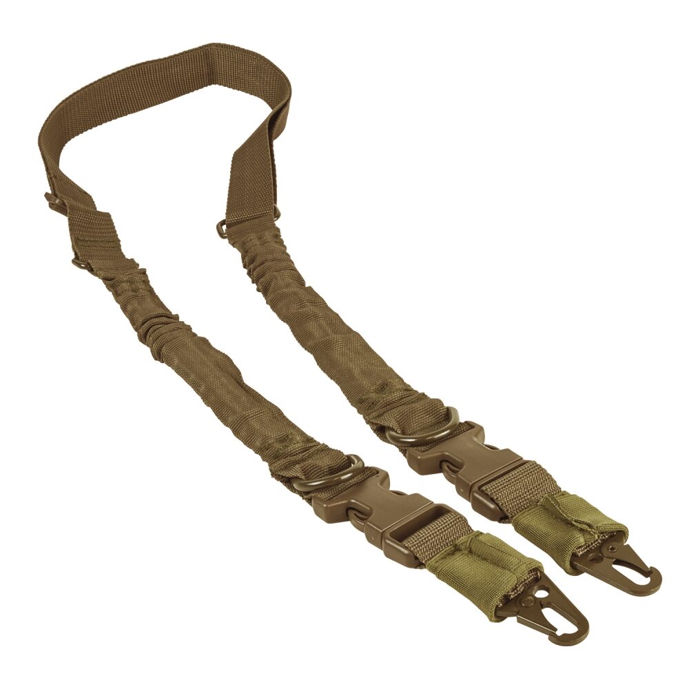 Olive drab NCStar 2 Point or 1 Point Sling w/Metal Spring Clips featuring two quick-release buckles and metal spring clips at the ends.