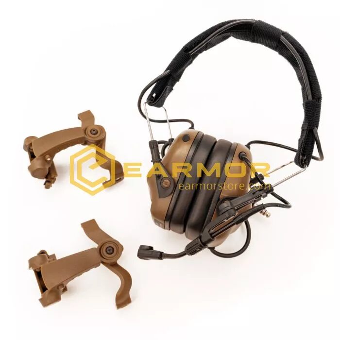 Earmor M32X Tactical Headset with Microphone and two ARC helmet adapters.