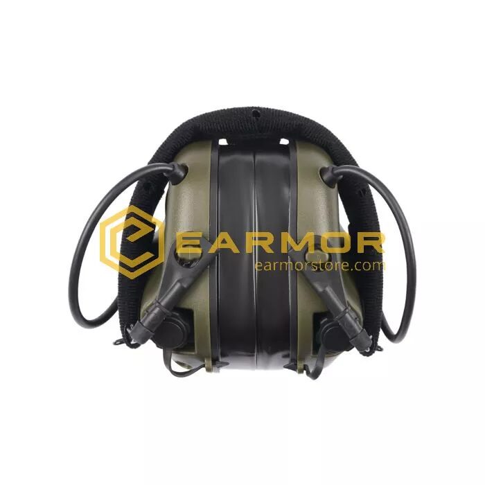 Olive drab Earmor Electronic Hearing Protector M31 PLUS electronic ear protection earmuffs for shooting and hunting.