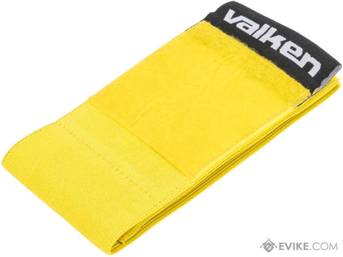 Valken V-TAC Player Team Armband w/ Large Patch Space, shown as a yellow elastic armband with a black identification patch area.