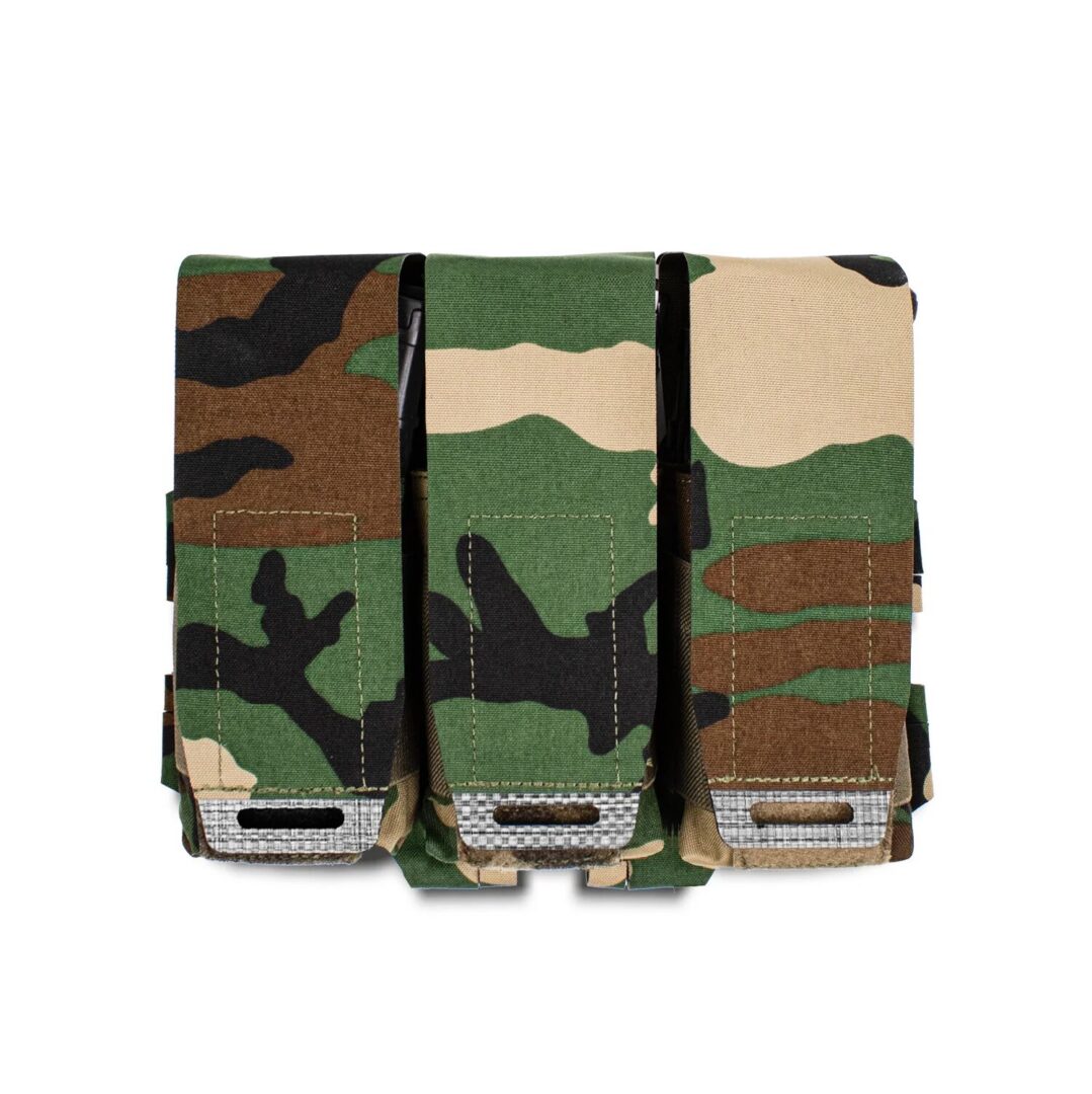 ACETAC Six-Banger Placard in woodland camouflage featuring a triple magazine configuration.