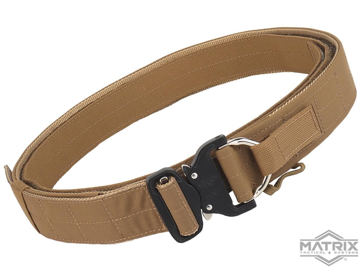 Matrix PHC Two Piece Tactical MOLLE Belt in tan with a black metal quick-release buckle.