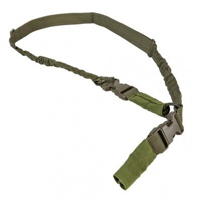 Olive drab NCStar 2 Point or 1 Point Sling w/Metal Spring Clips featuring adjustable straps, plastic quick-release buckles, and metal clips.
