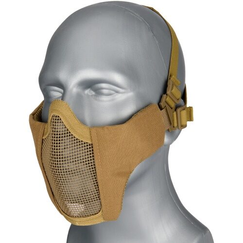 Lancer G-Force Low Carbon Steel Mesh Nylon Lower Face Mask in tan, featuring a wire mesh center on a mannequin head.