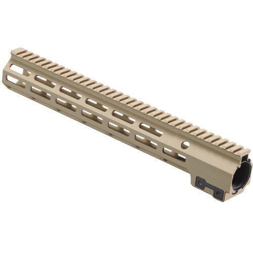 Tan Lancer Tactical AEG Stalker 13″ M4 LT-44 Rail handguard with a top rail and slotted side panels.