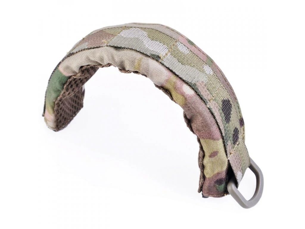 Earmor M61 Headset Headband Cover with a camo-patterned curved design and a D-ring attachment.