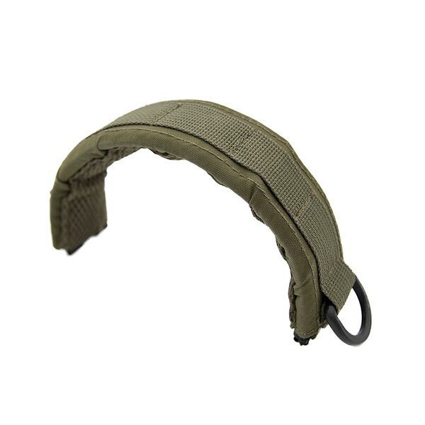 Olive drab padded Earmor M61 Headset Headband Cover with a D-ring attachment.