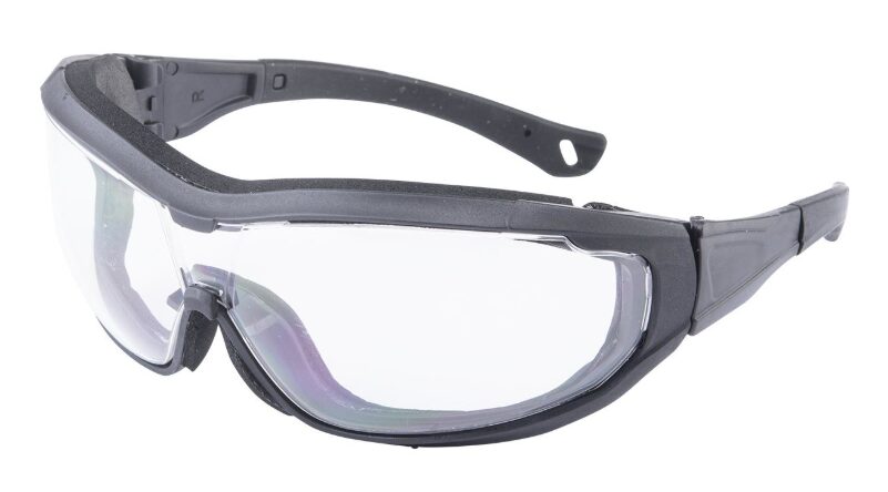 AEGIS Airsoft Goggle Clear Lens featuring a clear wraparound lens and black frame.