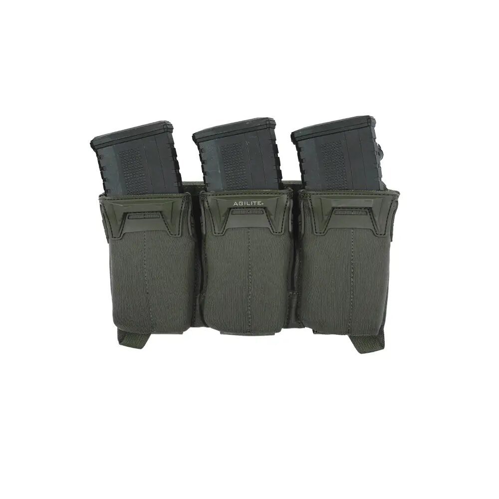 Blackhawk triple m4/m16 magazine pouch with three magazines in it, set against a white background
